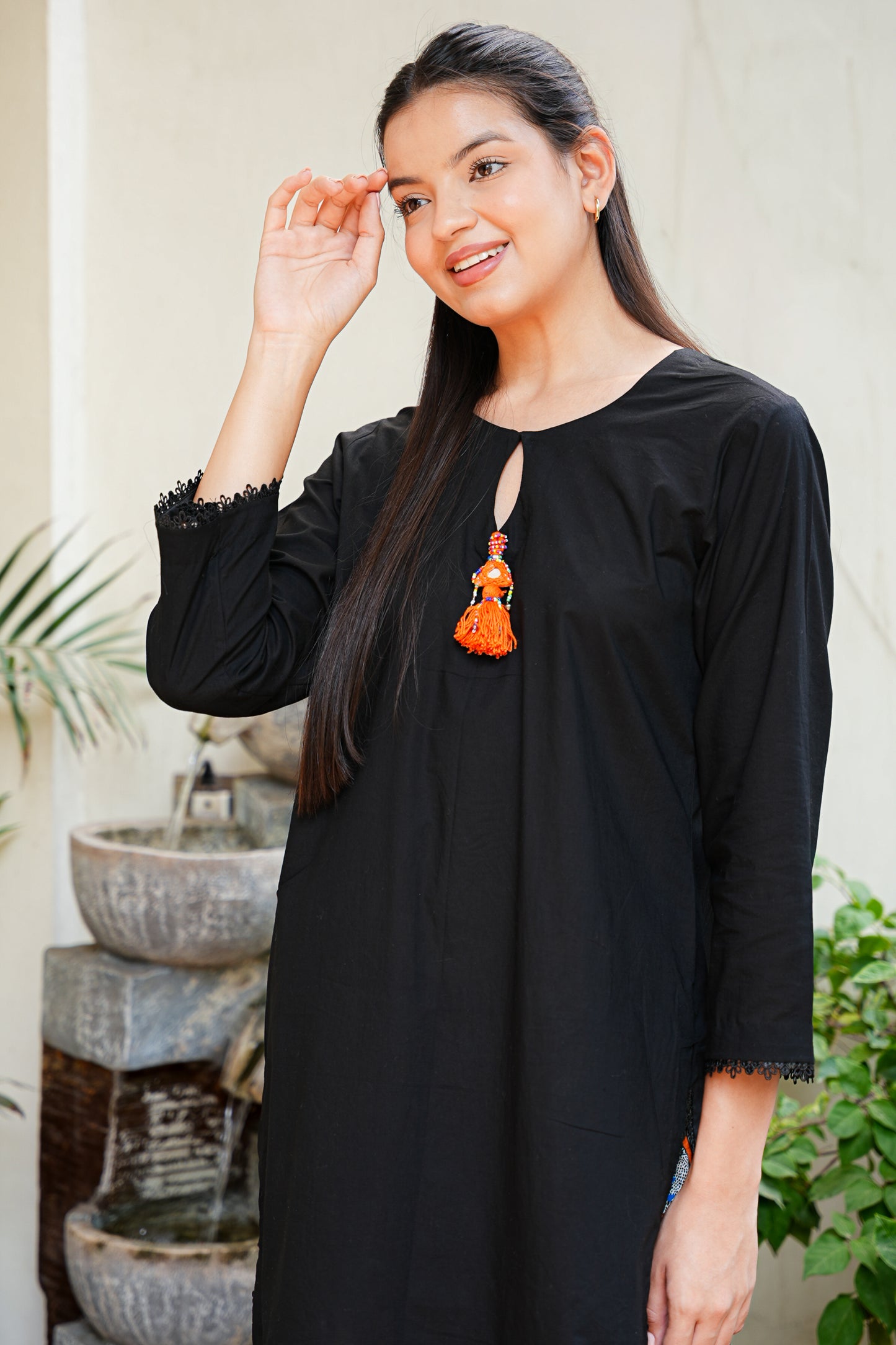 Black & Orange Printed Farshi Salwar Coord Set