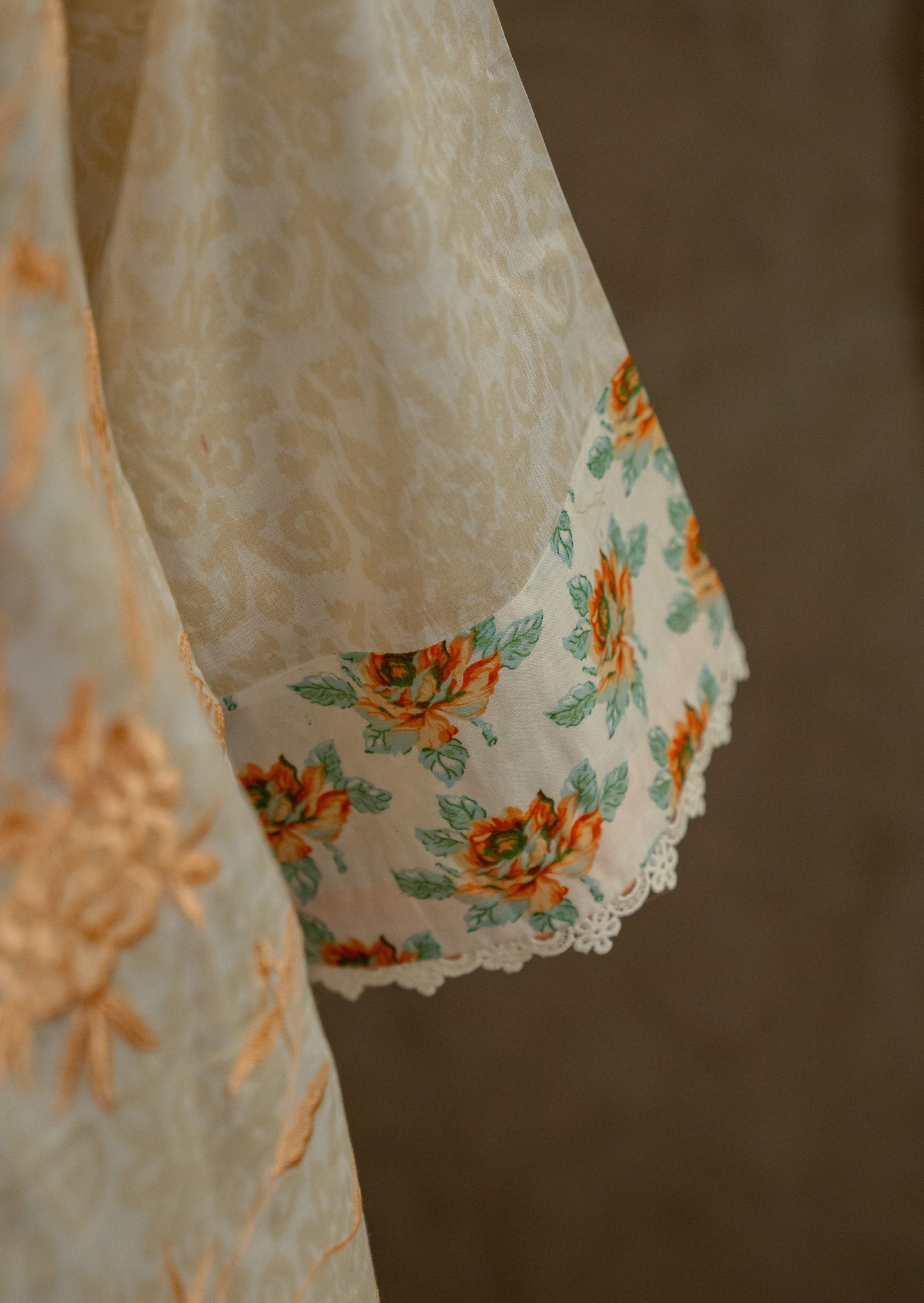 Embroidered Printed Suit Set With Pleated Pants & Chiffon Dupatta