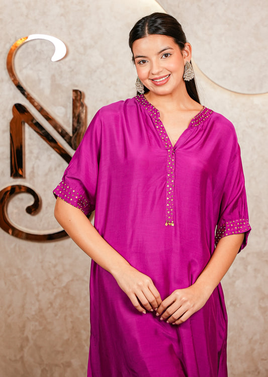 Muzlin High-Low Tunic Coord Set Fuchsia Pink