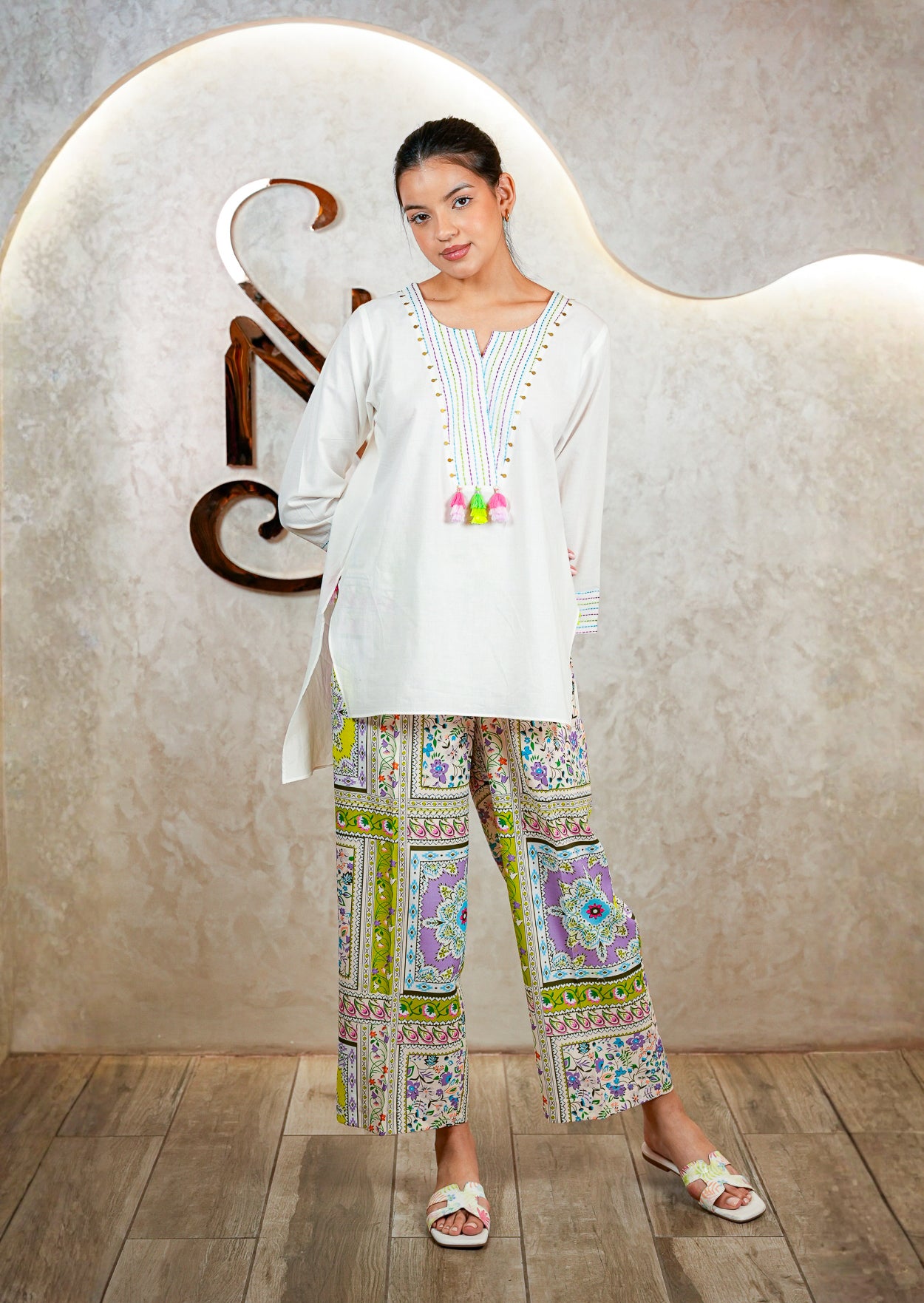 Ivory A-Line Tunic with Neon Detailing Coord Set