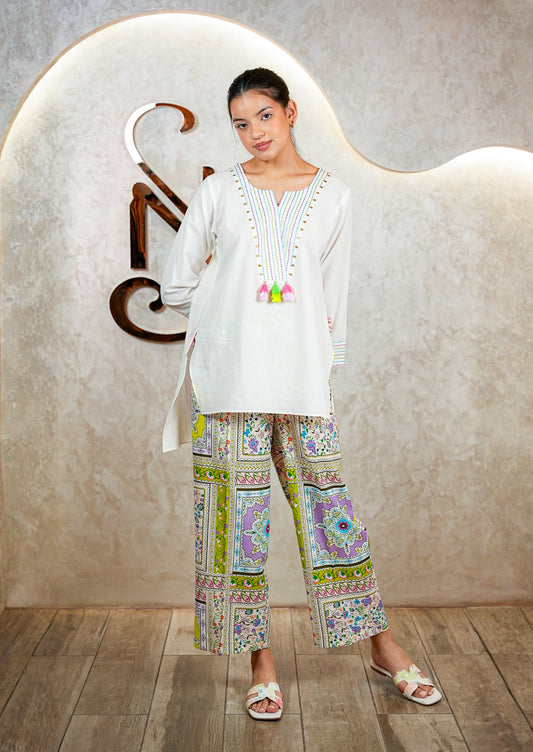 Ivory A-Line Tunic with Neon Detailing Coord Set
