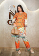 Orange Mandarin Collar Agraj Style Printed Coord Set