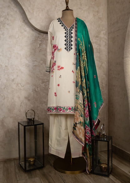 Lawn Printed Suit Set With Silk Dupatta