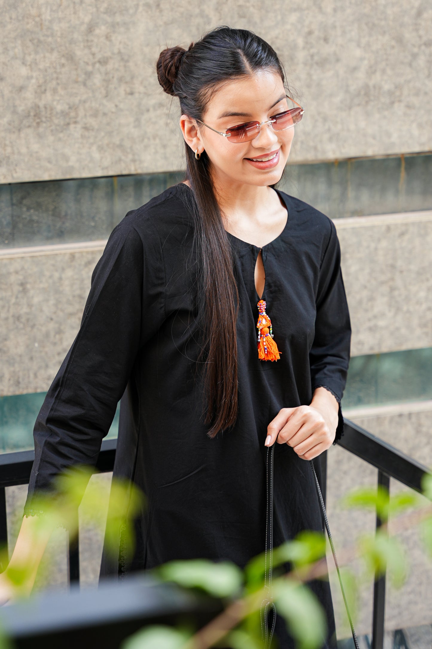 Black & Orange Printed Farshi Salwar Coord Set