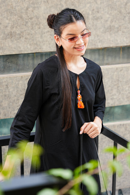 Black & Orange Printed Farshi Salwar Coord Set