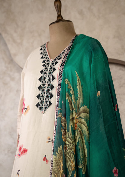 Lawn Printed Suit Set With Silk Dupatta