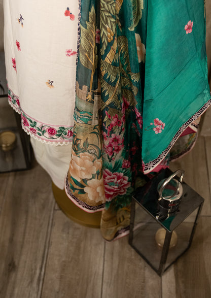 Lawn Printed Suit Set With Silk Dupatta