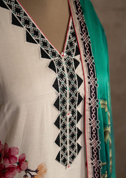 Lawn Printed Suit Set With Silk Dupatta