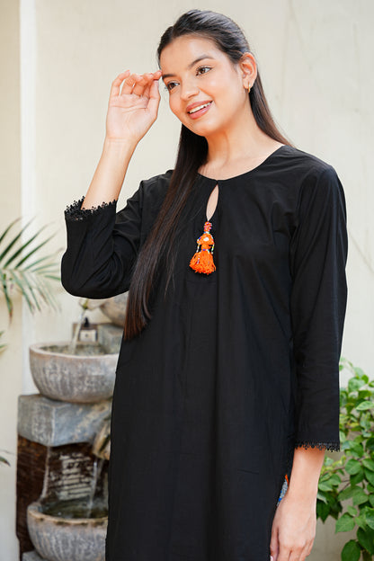 Black & Orange Printed Farshi Salwar Coord Set