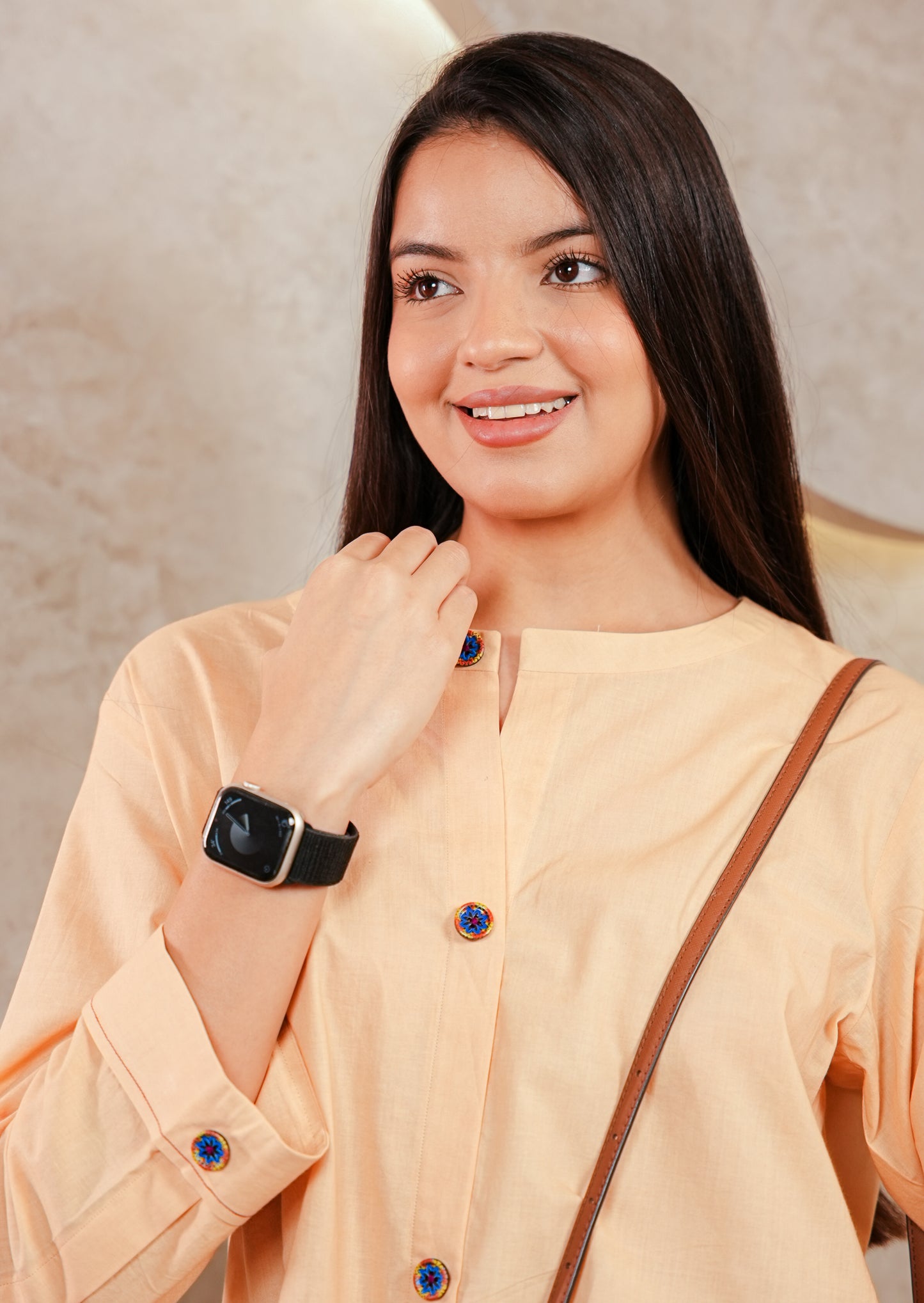 Peach Loose Fit Printed Box Pleated Coord Set
