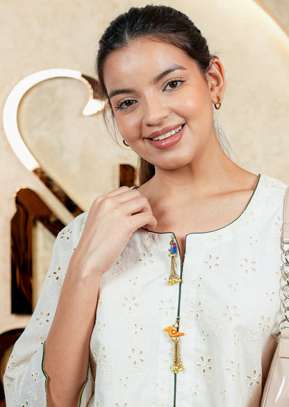Off White Hakoba Kurta with Printed Farshi Salwar Set