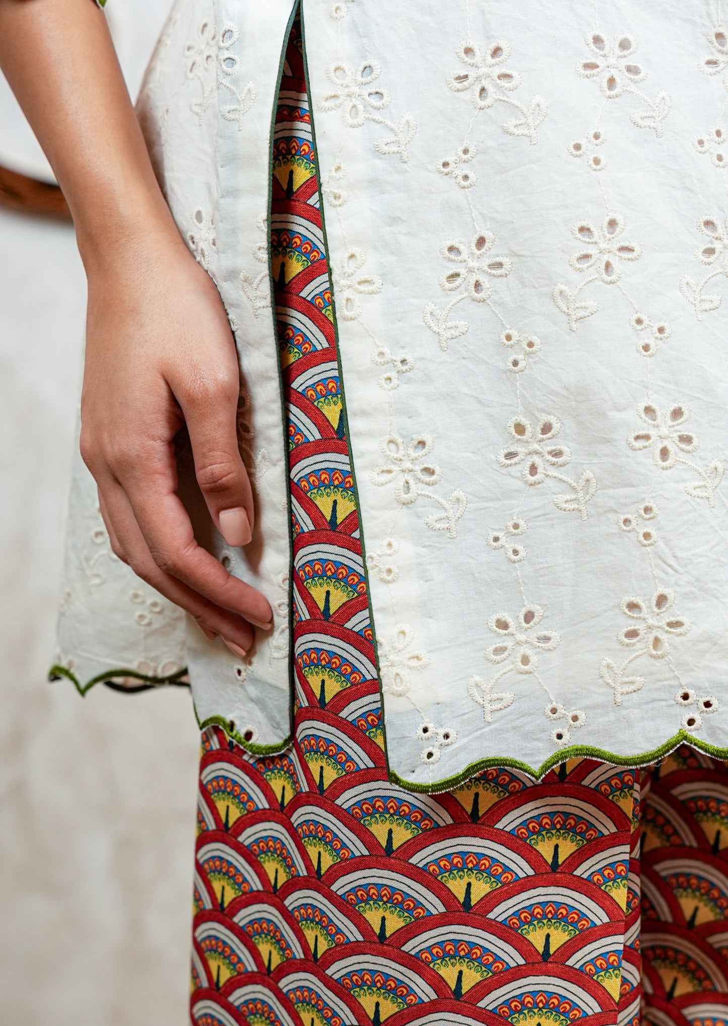 Off White Hakoba Kurta with Printed Farshi Salwar Set