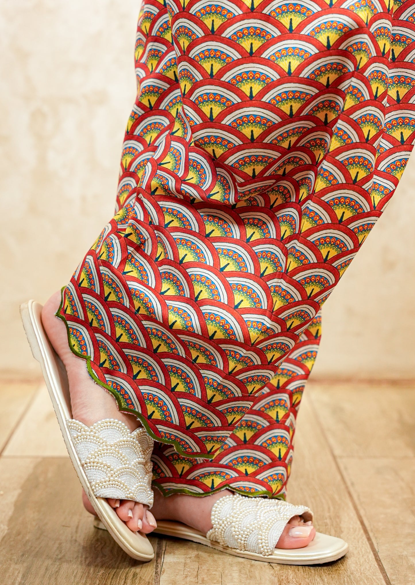 Off White Hakoba Kurta with Printed Farshi Salwar Set
