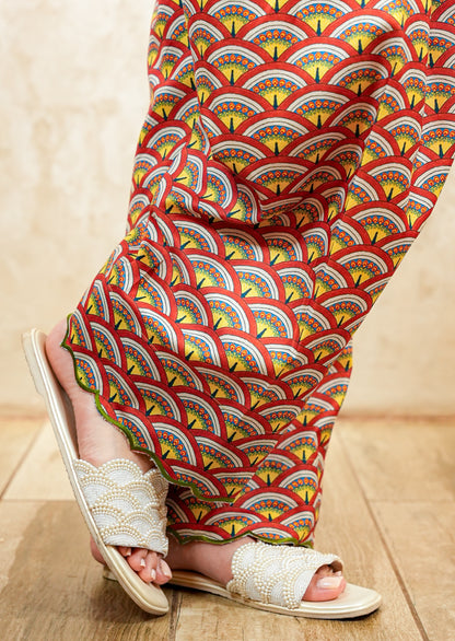 Off White Hakoba Kurta with Printed Farshi Salwar Set