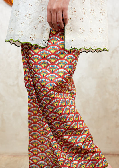 Off White Hakoba Kurta with Printed Farshi Salwar Set
