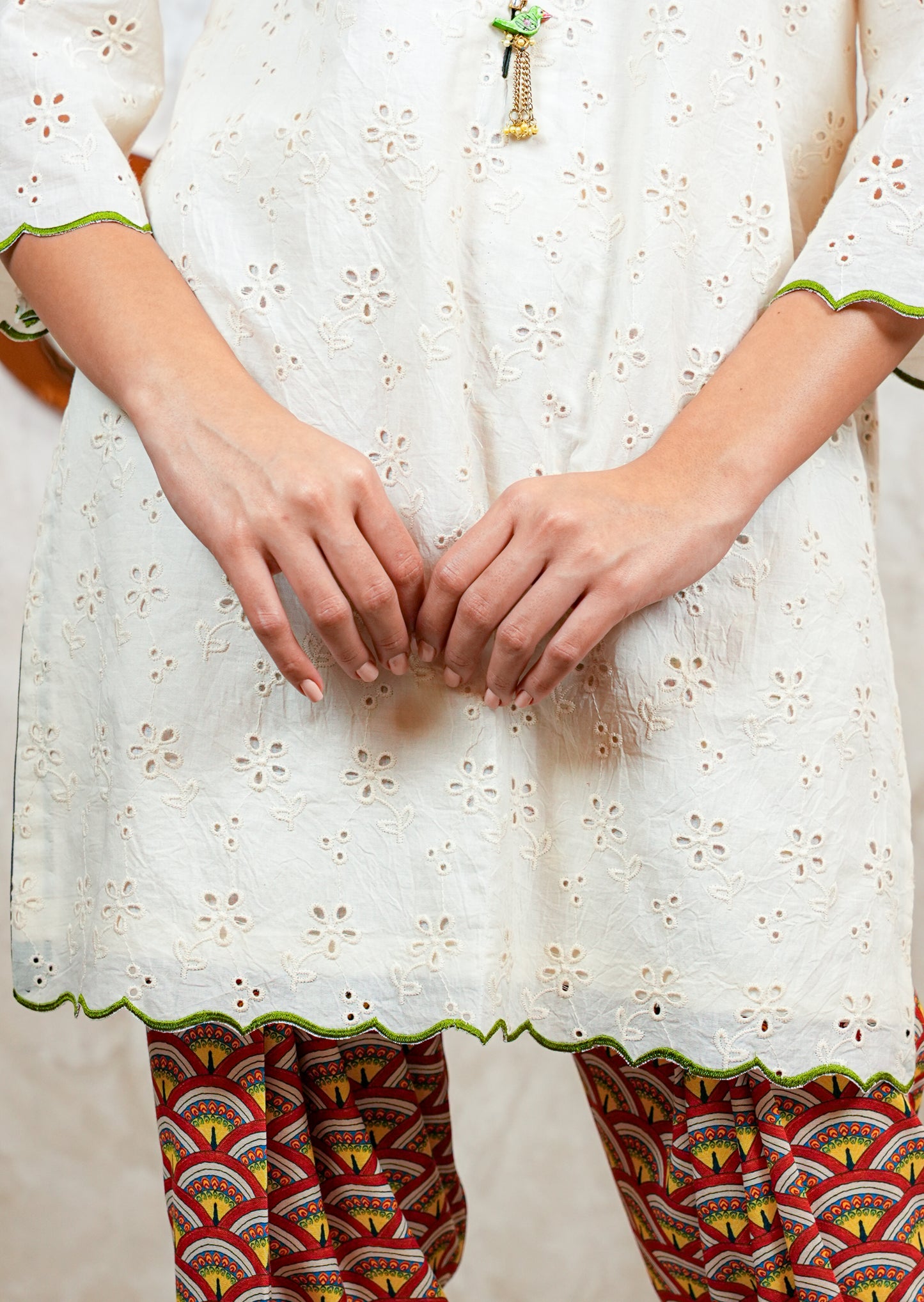 Off White Hakoba Kurta with Printed Farshi Salwar Set