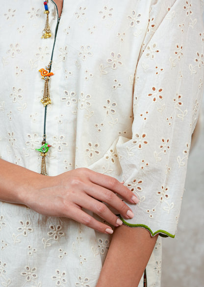 Off White Hakoba Kurta with Printed Farshi Salwar Set