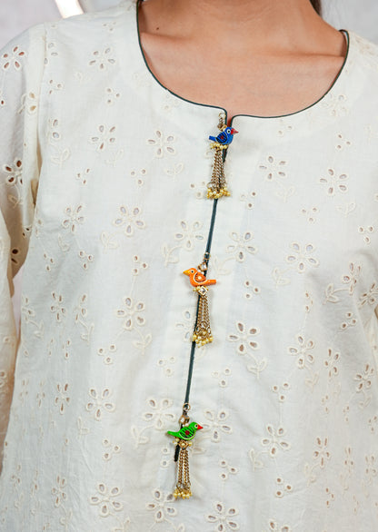 Off White Hakoba Kurta with Printed Farshi Salwar Set