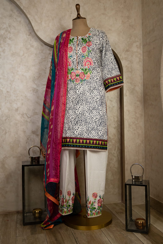 Animal Printed Suit Set With Multicolor Dupatta