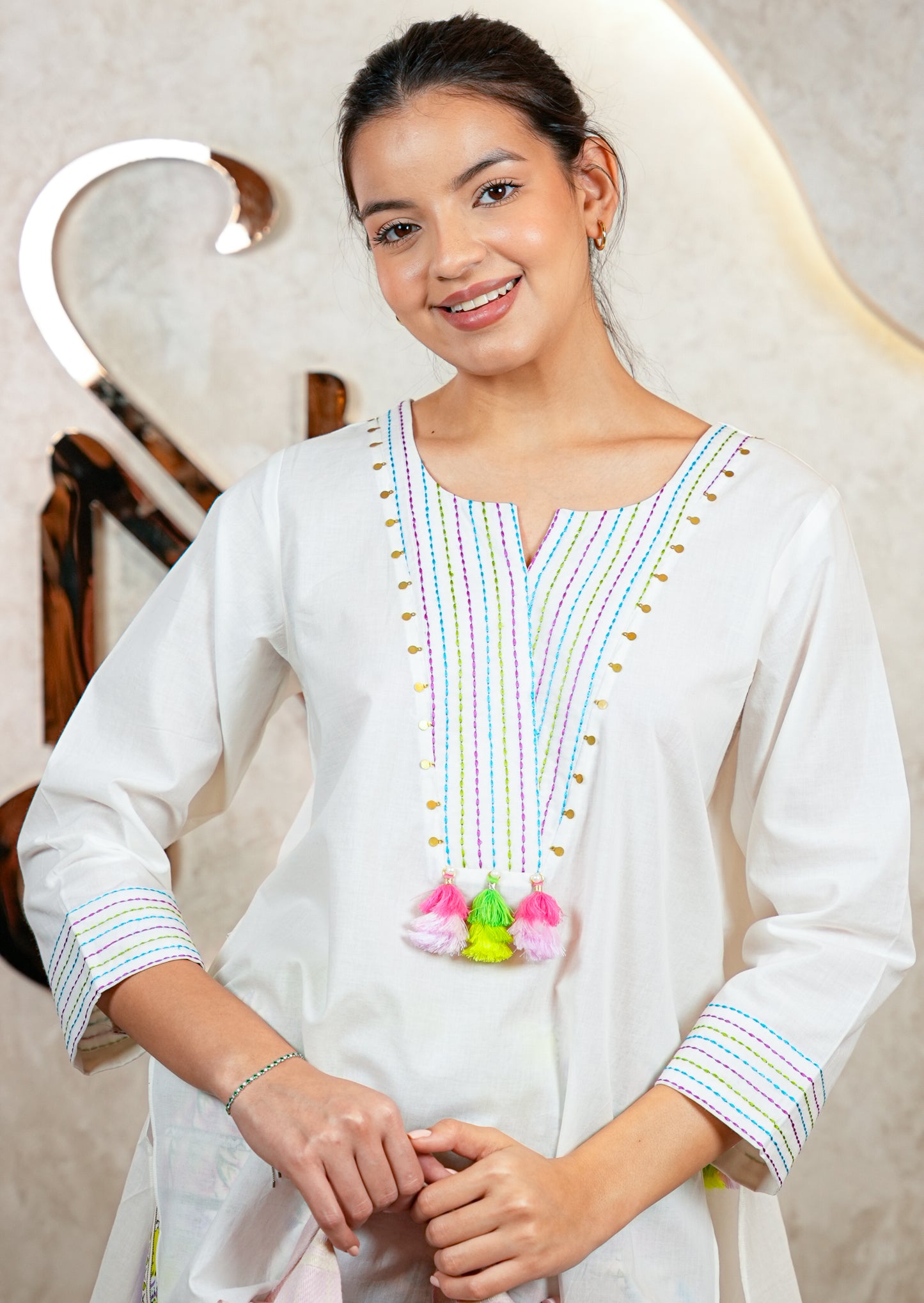 Ivory A-Line Tunic with Neon Detailing Coord Set