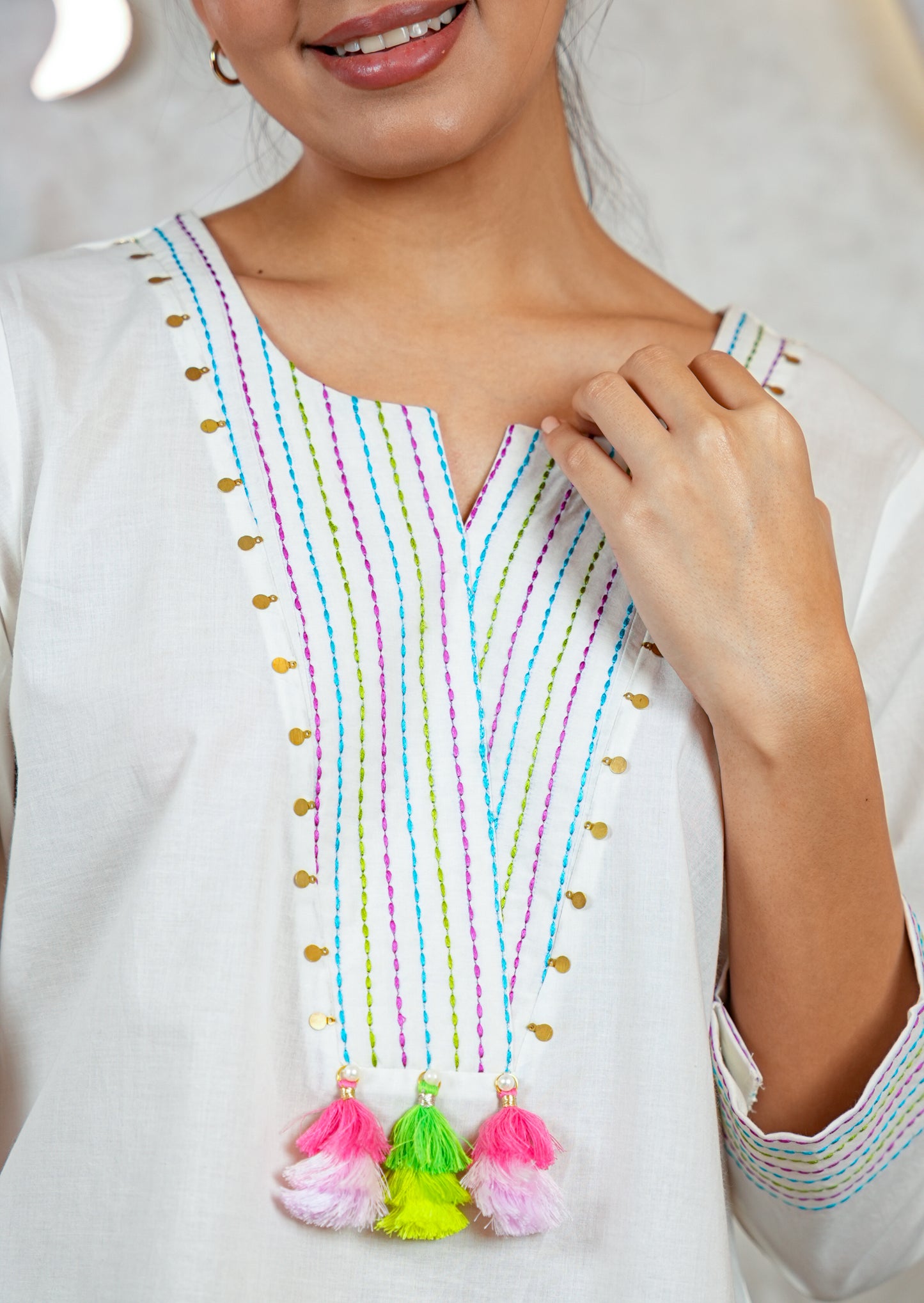 Ivory A-Line Tunic with Neon Detailing Coord Set
