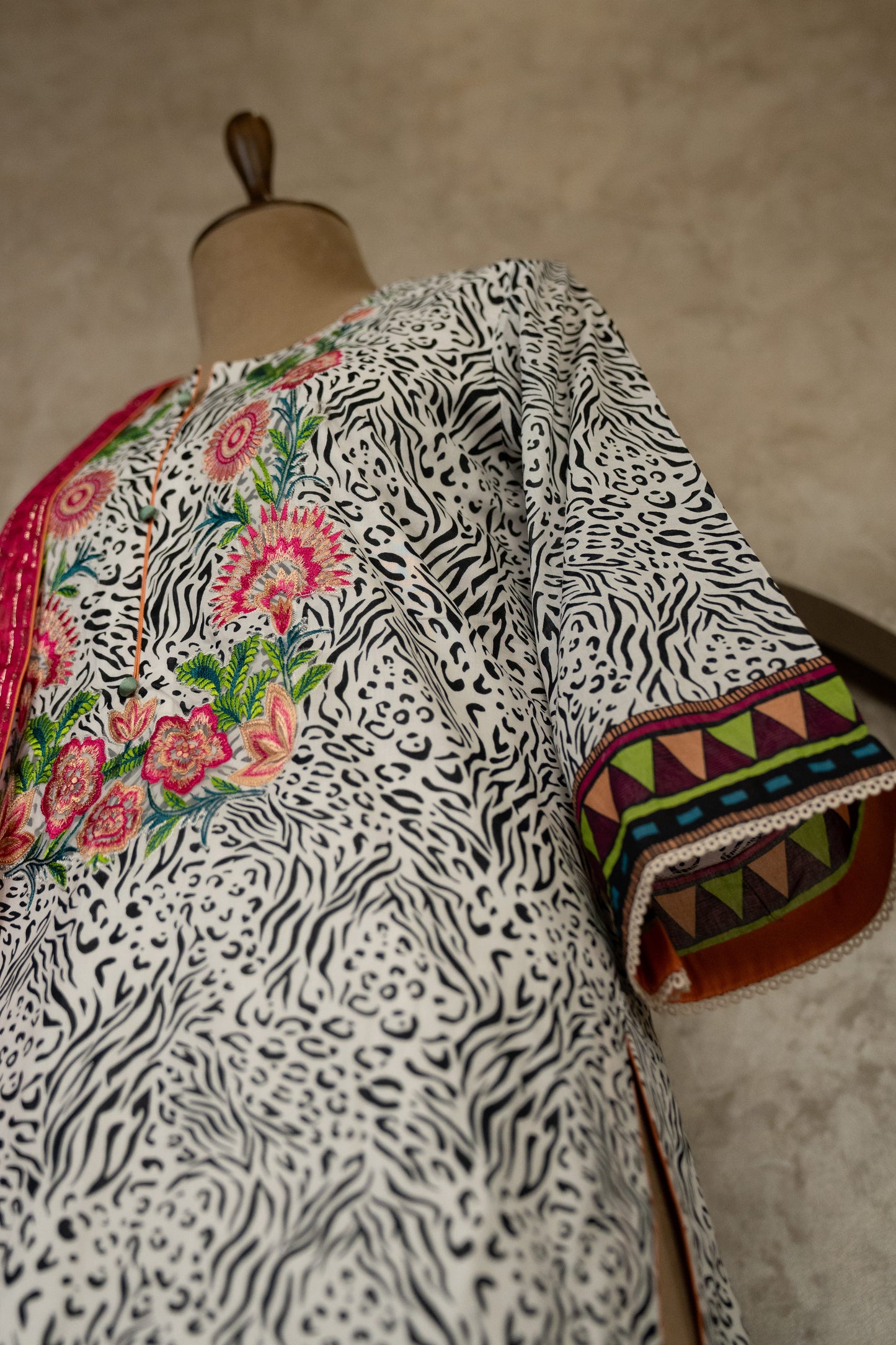 Animal Printed Suit Set With Multicolor Dupatta
