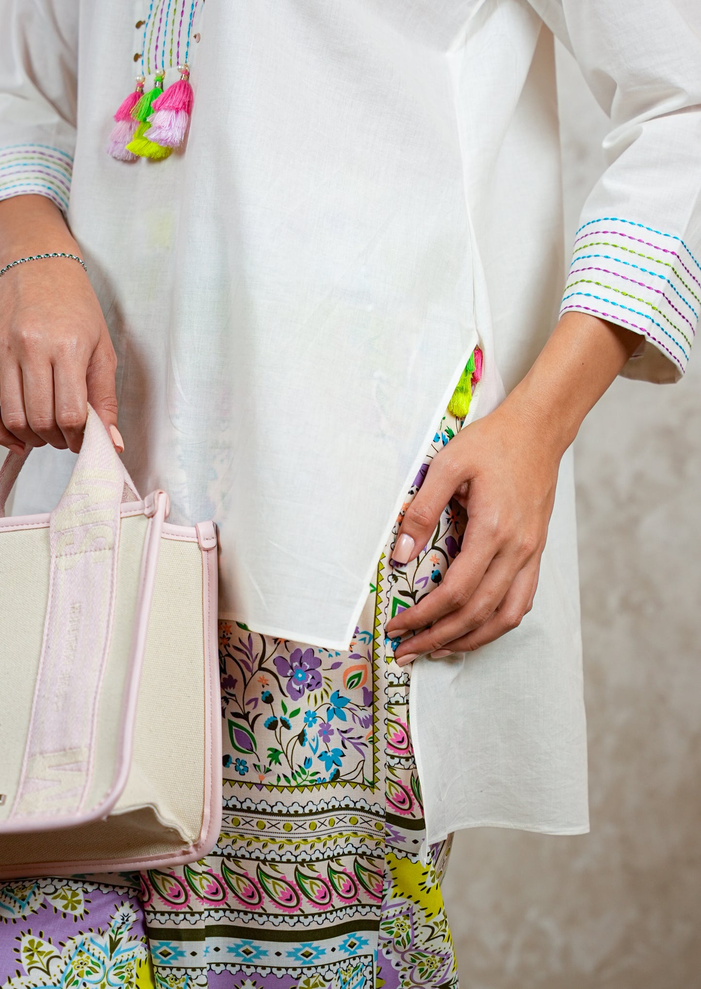 Ivory A-Line Tunic with Neon Detailing Coord Set