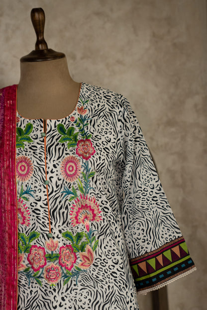 Animal Printed Suit Set With Multicolor Dupatta