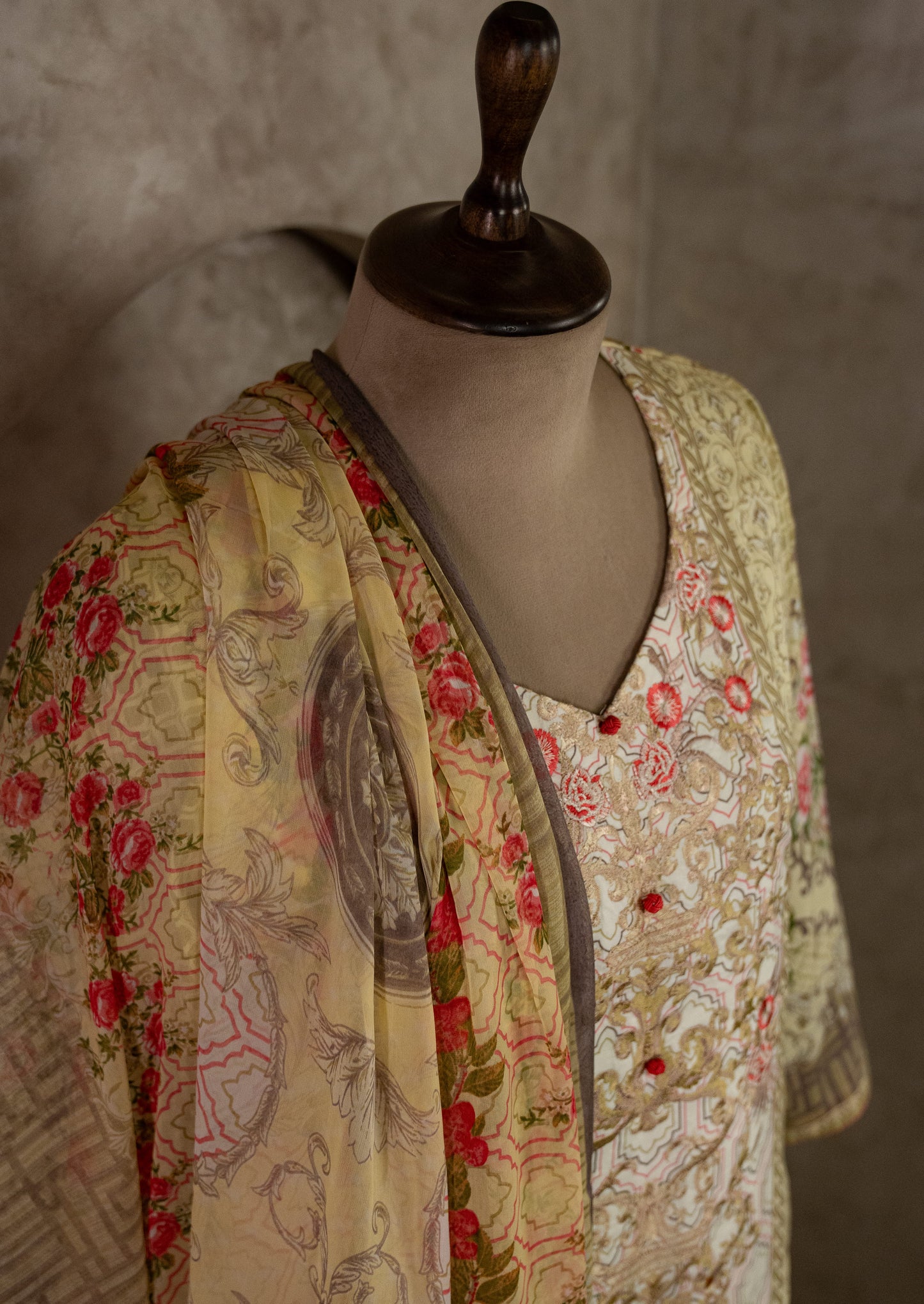 Lime Printed Suit Set With Dupatta
