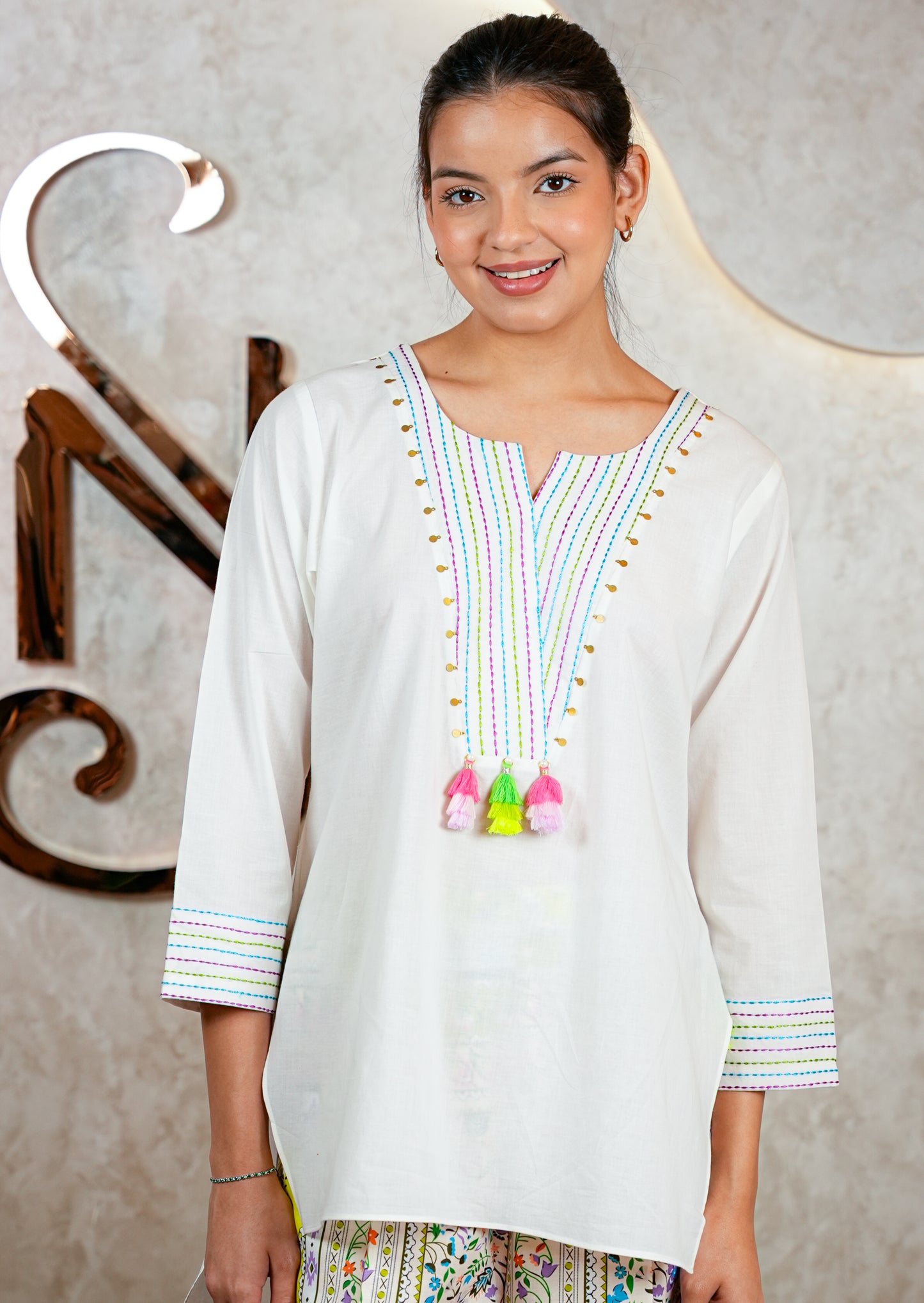 Ivory A-Line Tunic with Neon Detailing Coord Set