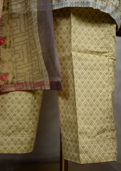 Lime Printed Suit Set With Dupatta