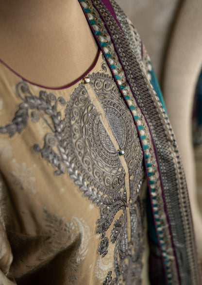 Jamdani Cotton Lawn Embroidered Suit Set With Silk Dupatta