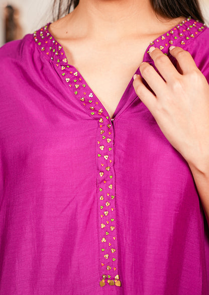 Muzlin High-Low Tunic Coord Set Fuchsia Pink