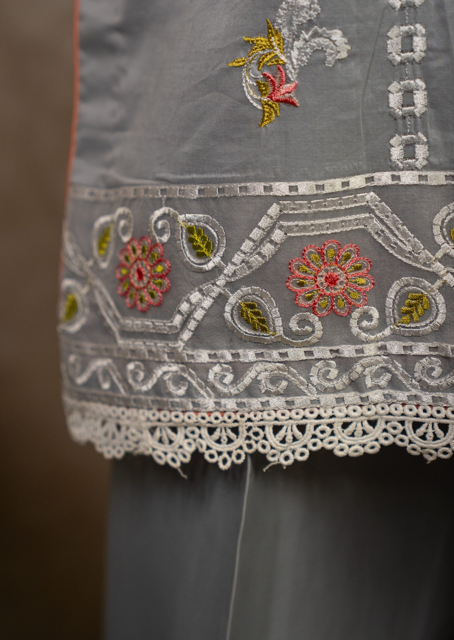 Embroidered Grey Lawn Suit Set With Dupatta