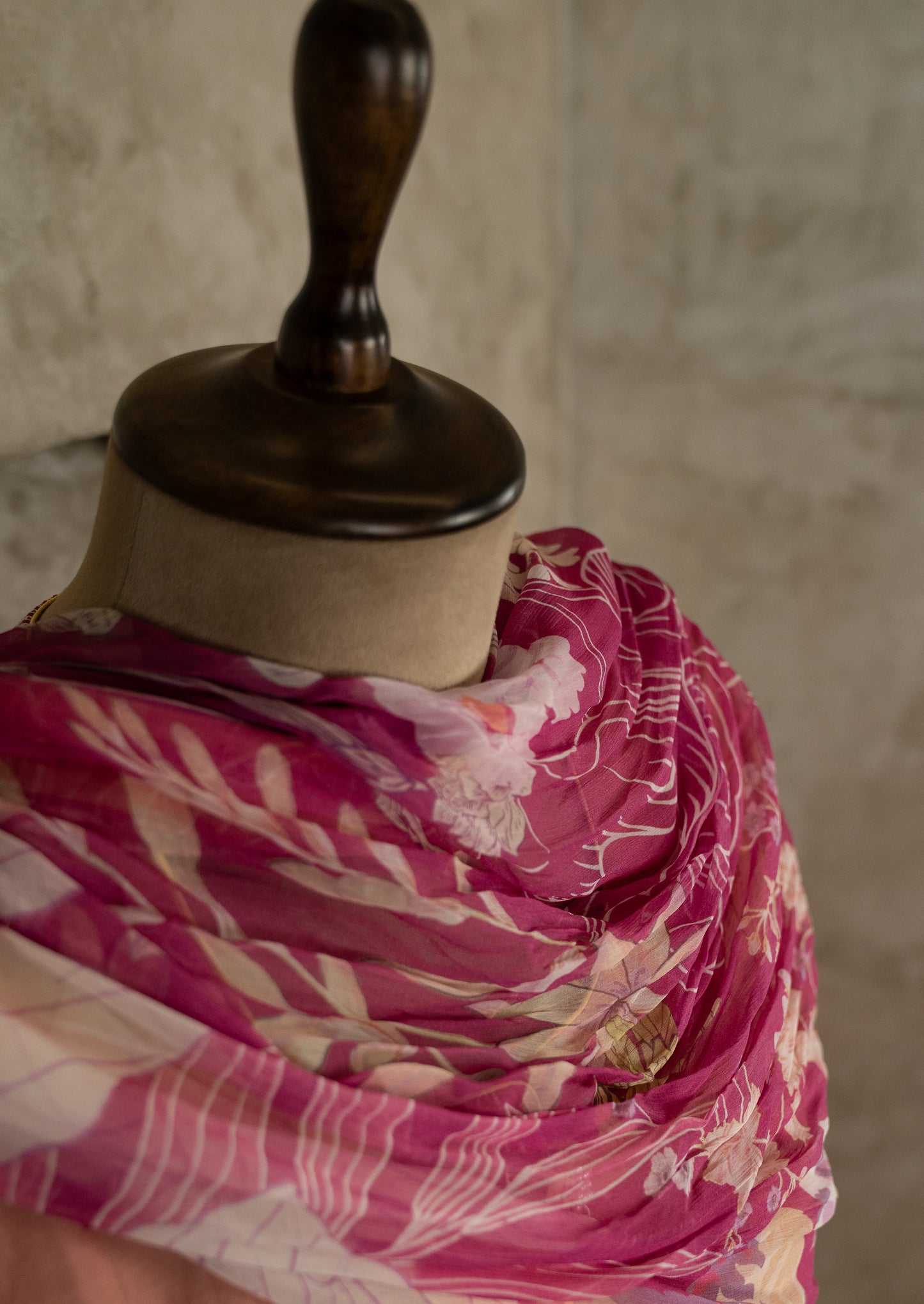 Peach Embroidered Lawn Suit Set With Chiffon Dupatta