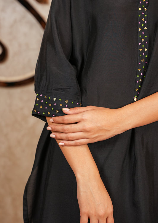 Black Muzlin High-Low Tunic Coord Set