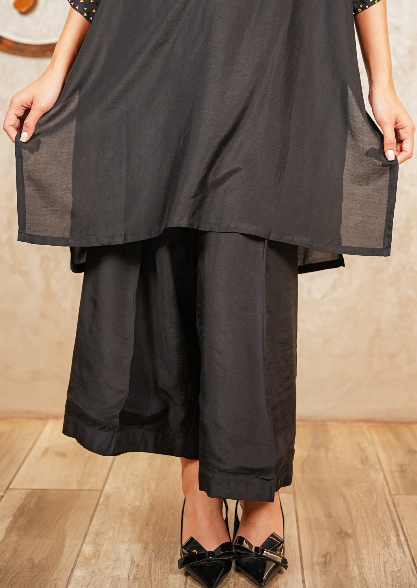 Black Muzlin High-Low Tunic Coord Set