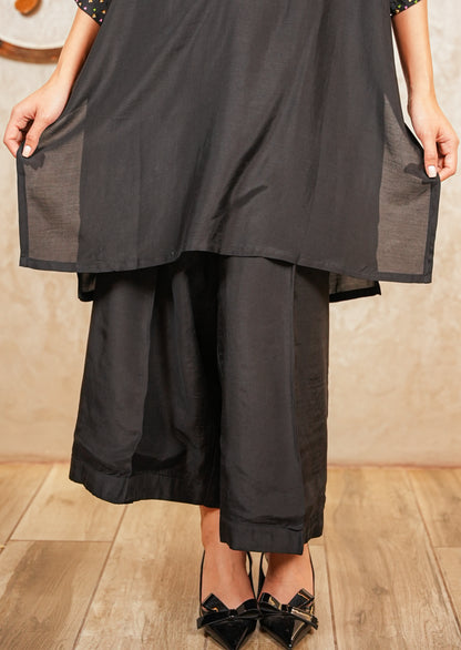 Black Muzlin High-Low Tunic Coord Set