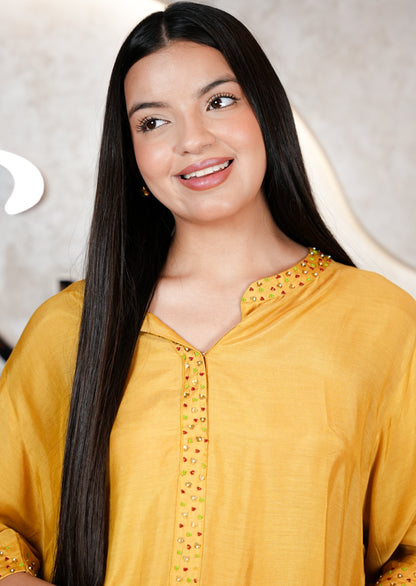 Mustard Yellow Muzlin High-Low Tunic Coord Set