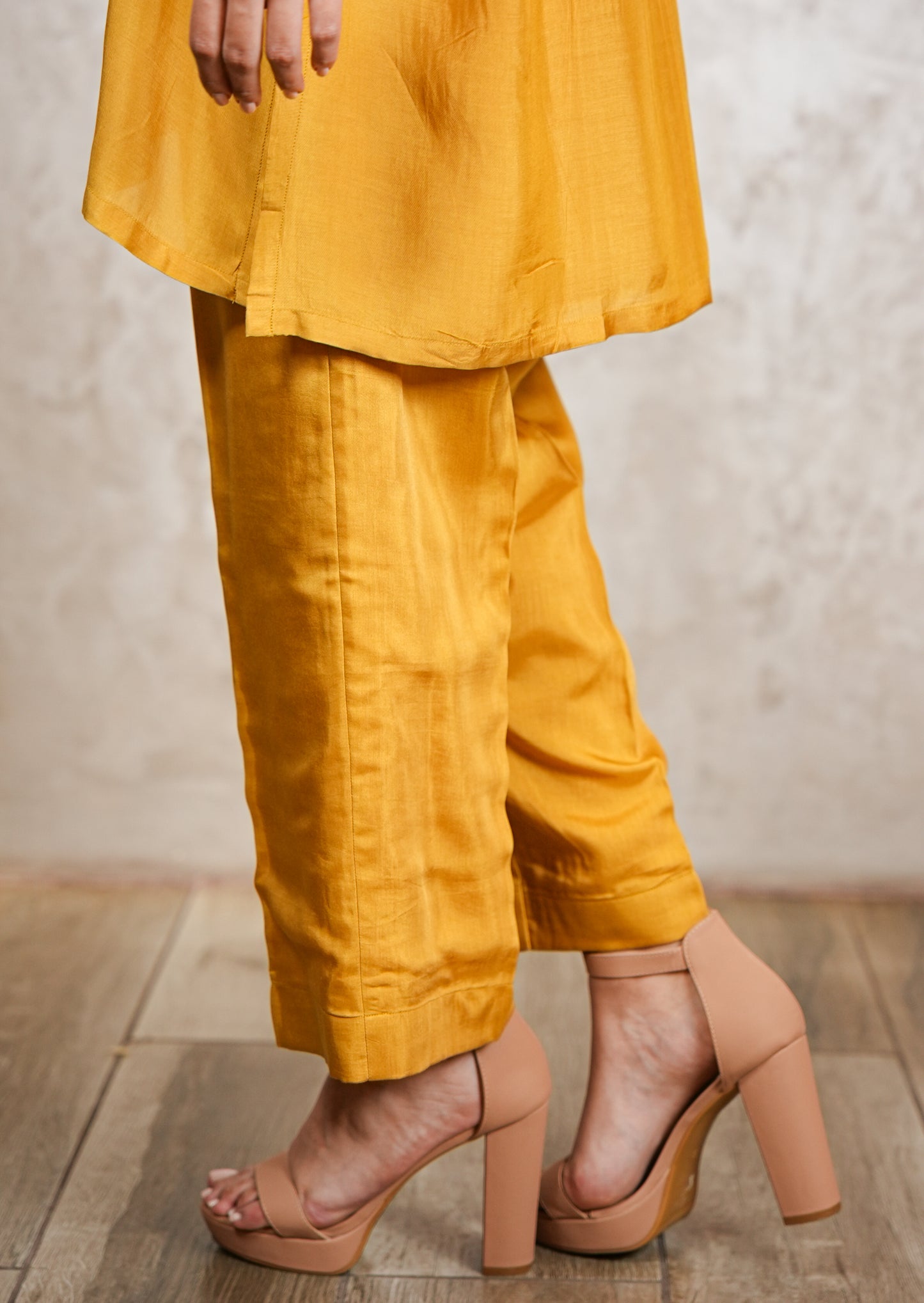 Mustard Yellow Muzlin High-Low Tunic Coord Set