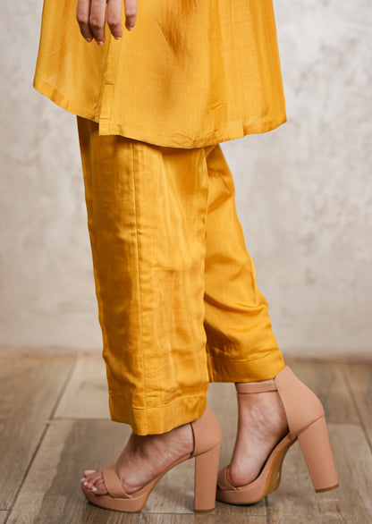 Mustard Yellow Muzlin High-Low Tunic Coord Set