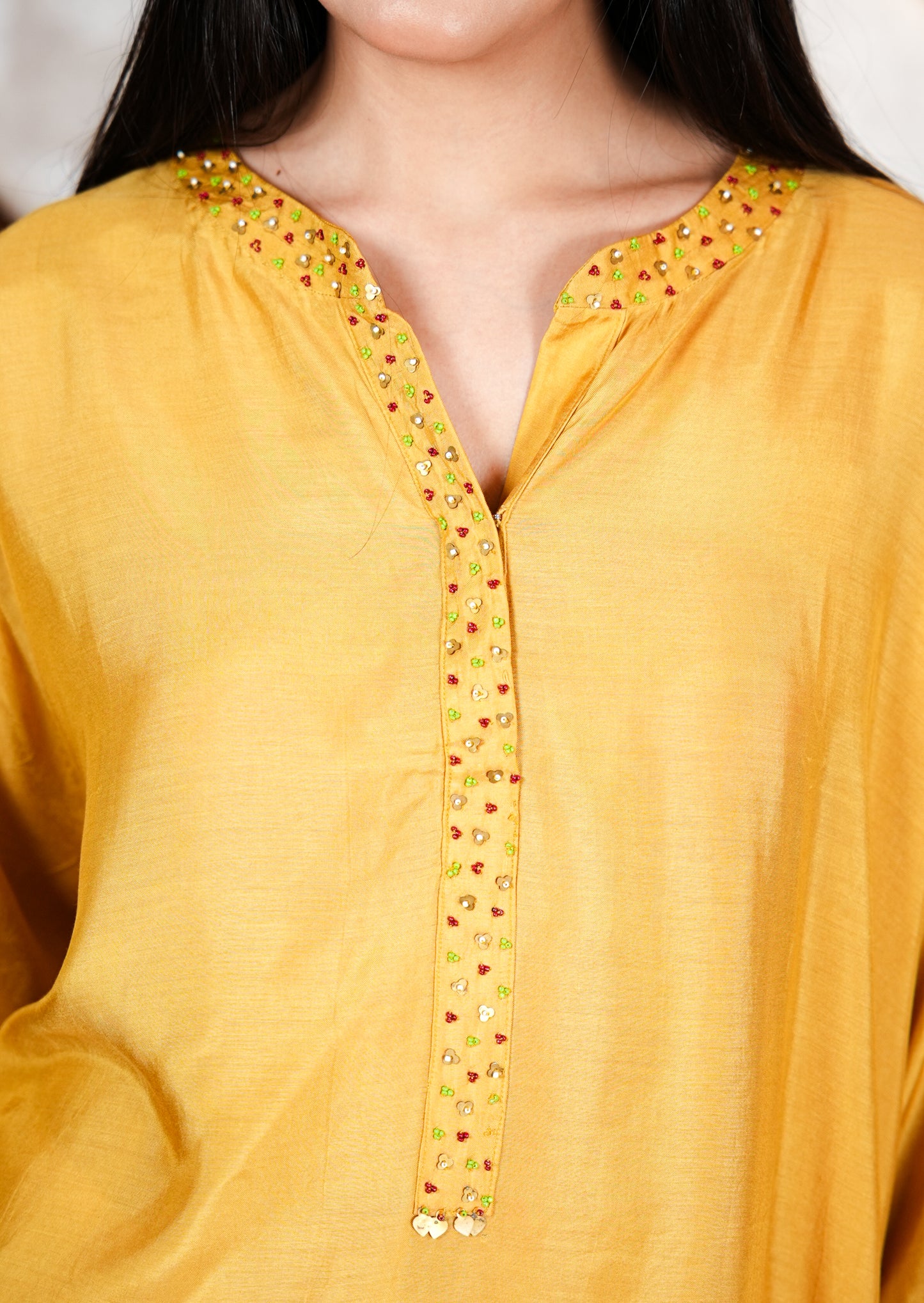 Mustard Yellow Muzlin High-Low Tunic Coord Set