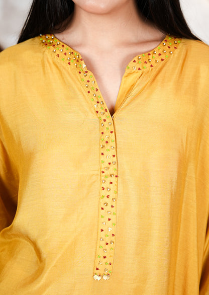 Mustard Yellow Muzlin High-Low Tunic Coord Set