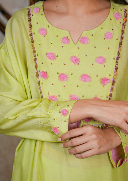 Neon Green Muzlin Kurta with Afghani Salwar Set