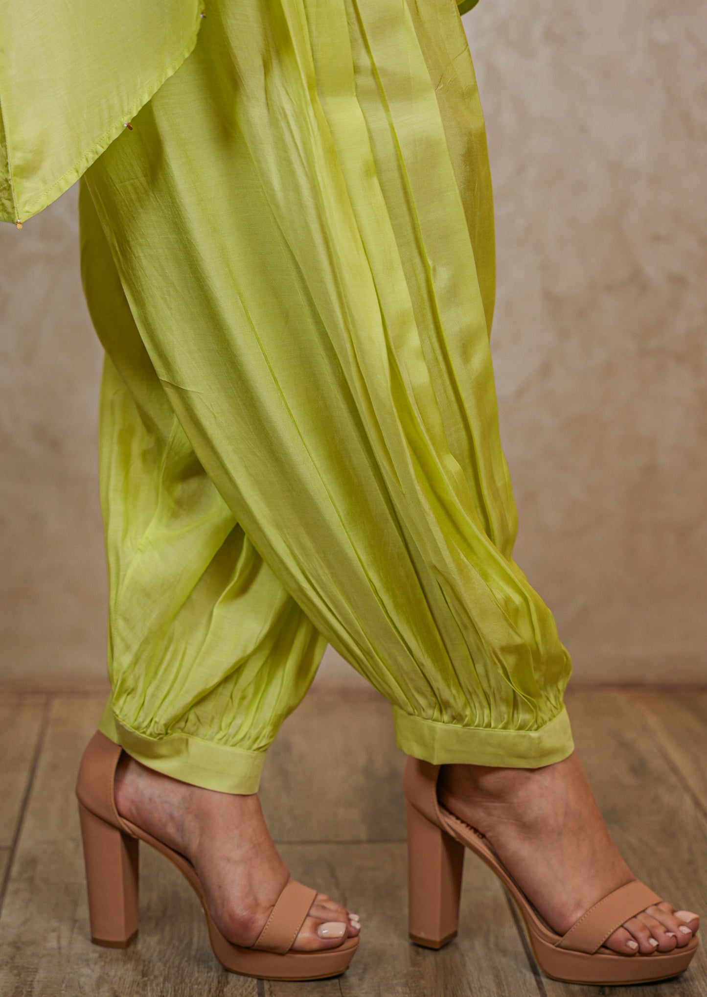 Neon Green Muzlin Kurta with Afghani Salwar Set