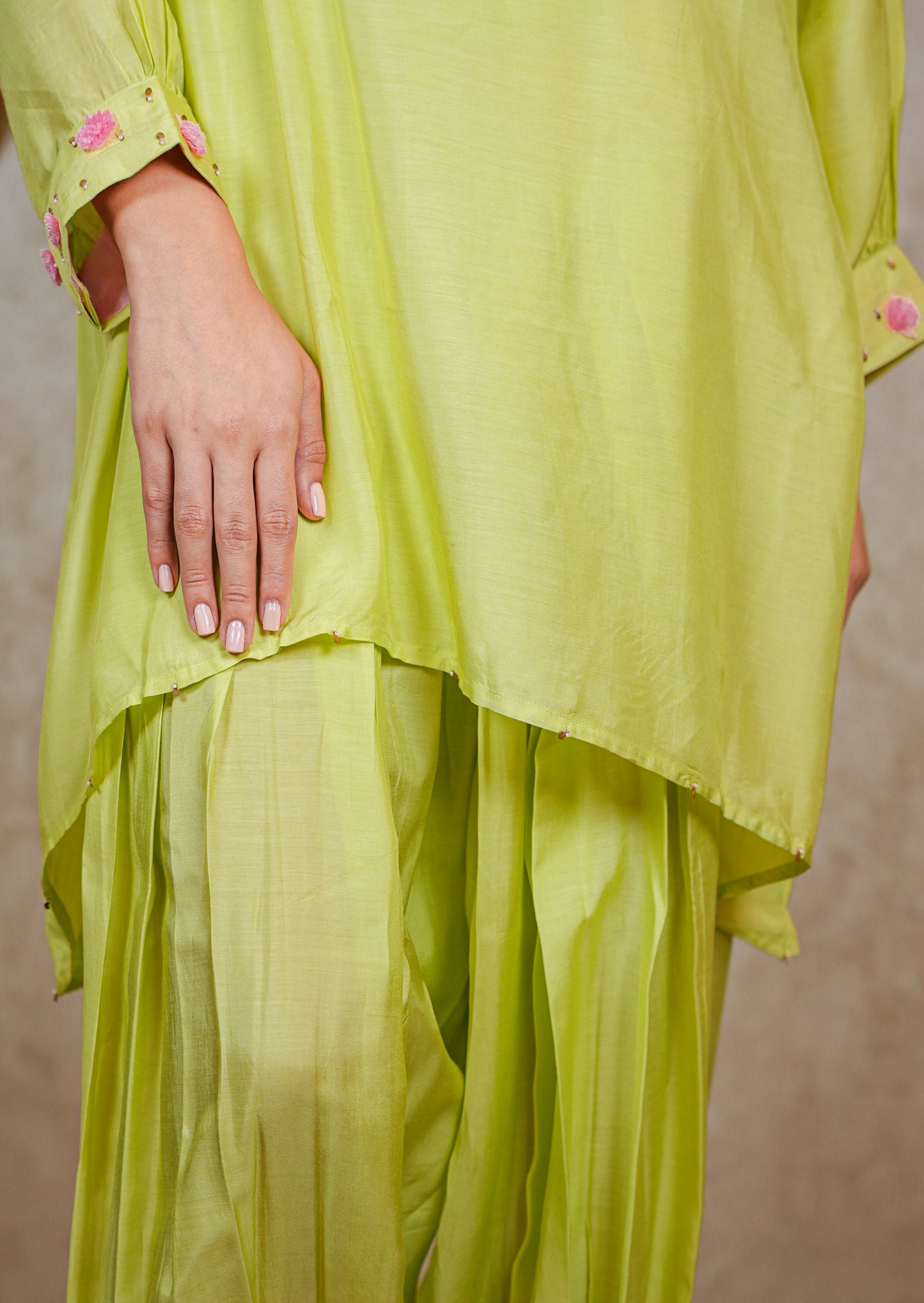 Neon Green Muzlin Kurta with Afghani Salwar Set