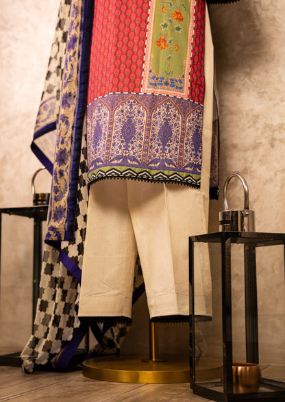 Lawn Printed Suit Set With Chiffon Dupatta