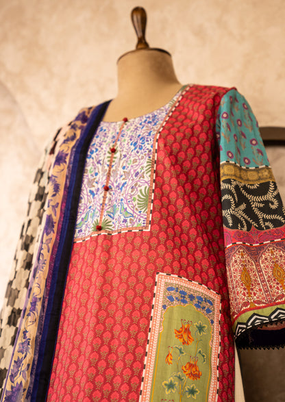 Lawn Printed Suit Set With Chiffon Dupatta