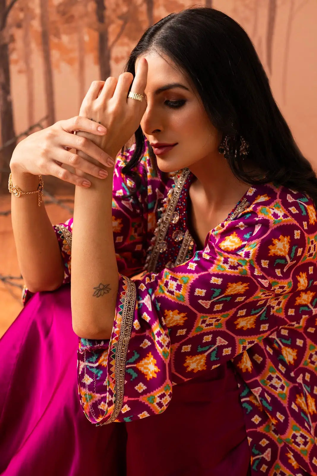 Purple Ikat Bloom Kurta Set