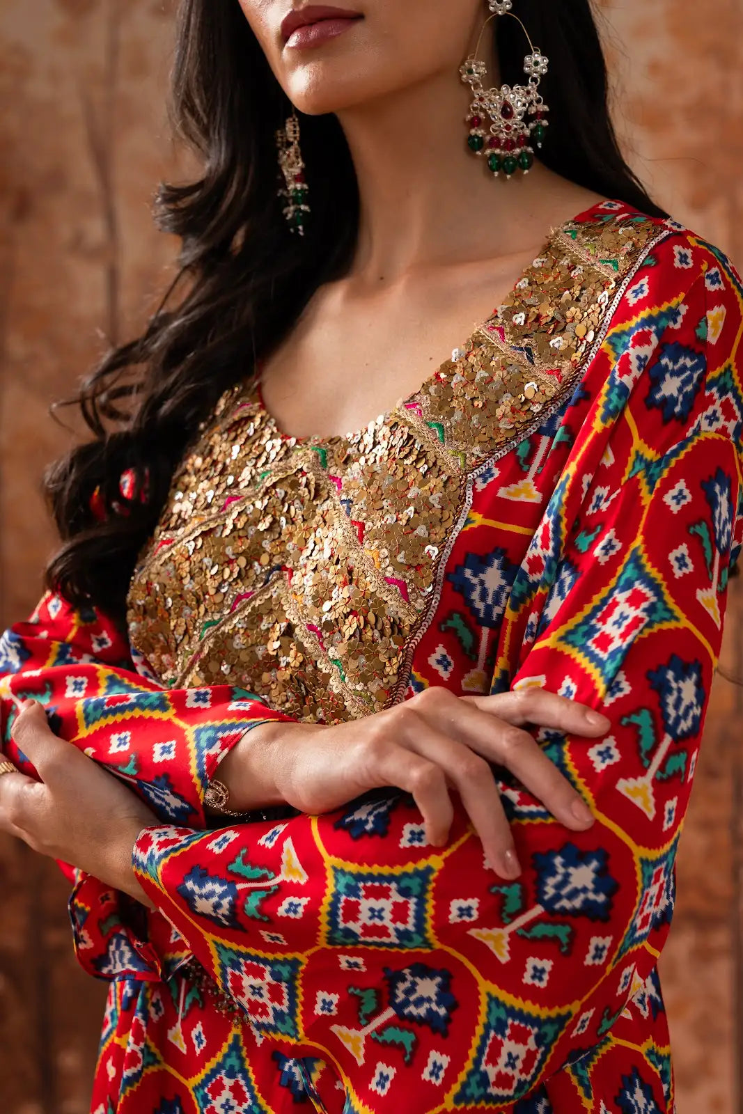 Red Ikat Bloom Kurta Set